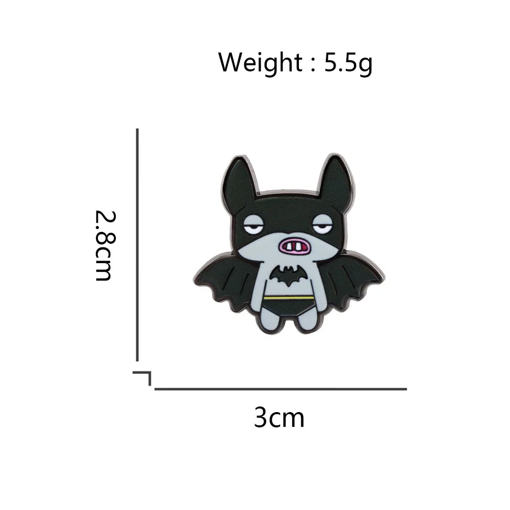 Bat Badge Enamel Pin - Weird Funny Animal Brooch, Ugly Cute Monster Design, Chibi Abstract Lapel Pin, Novelty Jewelry