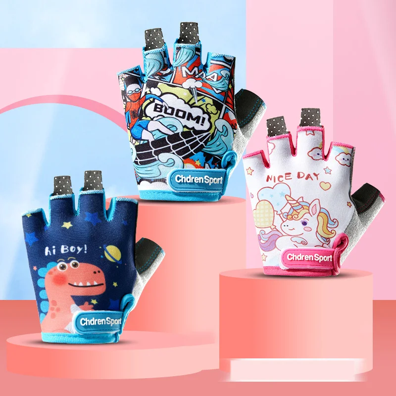 Children Cycling Gloves Sports Anti-slip Fingerless For Boy Girl Roller Skating Training Exercise Physical Education cycling gloves,fingerless gym gloves,fingerless gloves,sports gloves,gym gloves,half finger gloves