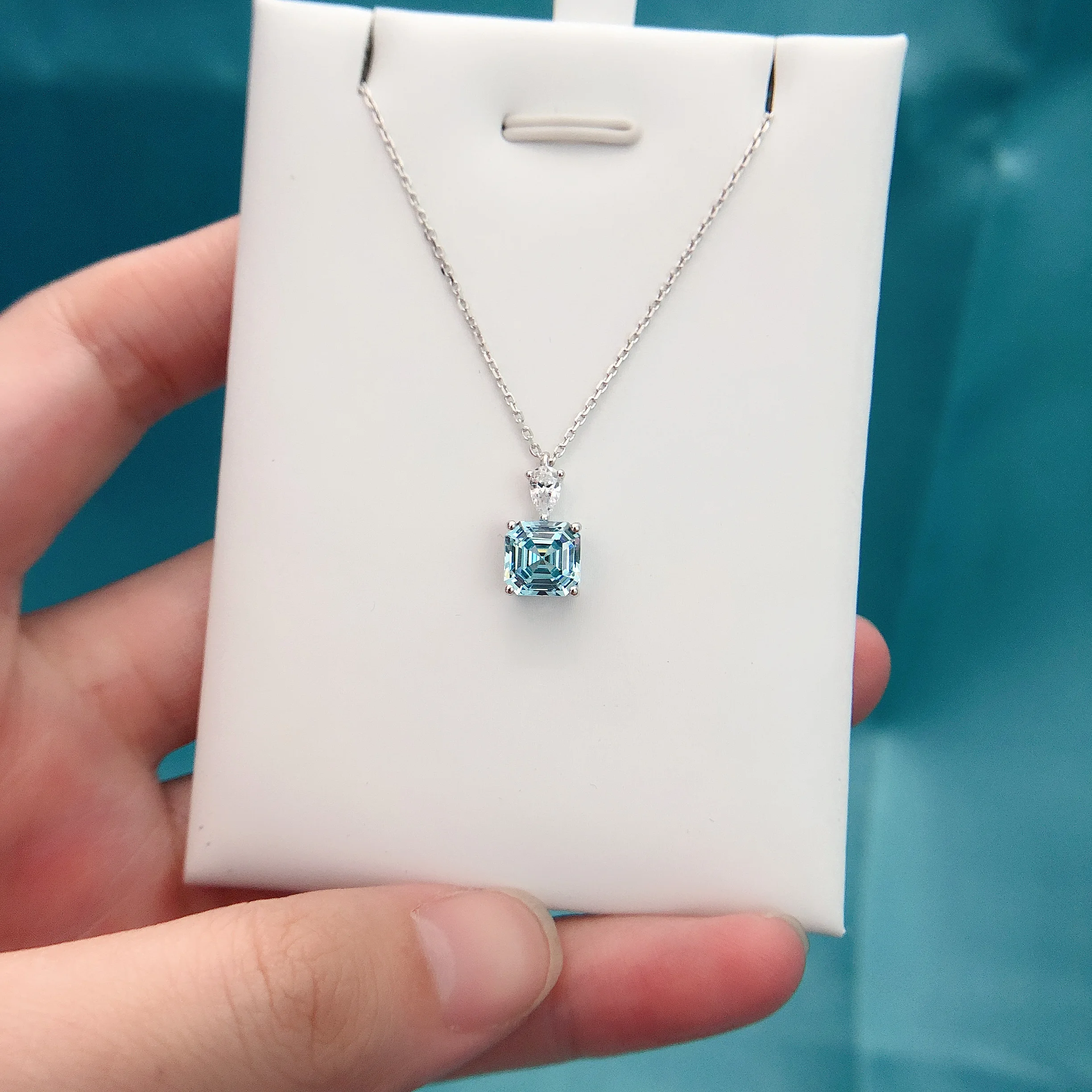 Pendant Necklace Gold Necklace 3Ct Lab grown Asscher Cut Green Lab Diamond Pendant Necklace AU585 14K White Gold Pendant Wedding Anniversary P072