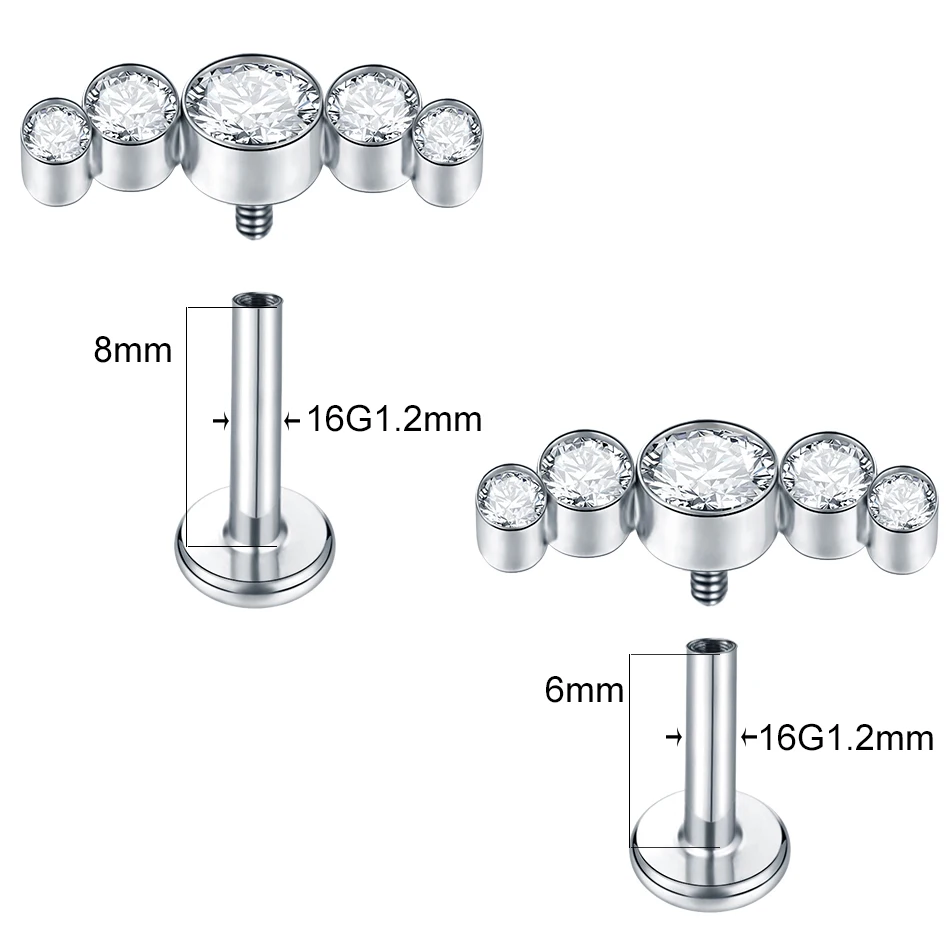 1PC G23 Titan Ohr Labret Piercings Flache Rückseite Ohrringe Kristall Cluster Helix Tragus Piercing Knorpel Lappen Piercing Schmuck – Detail 19