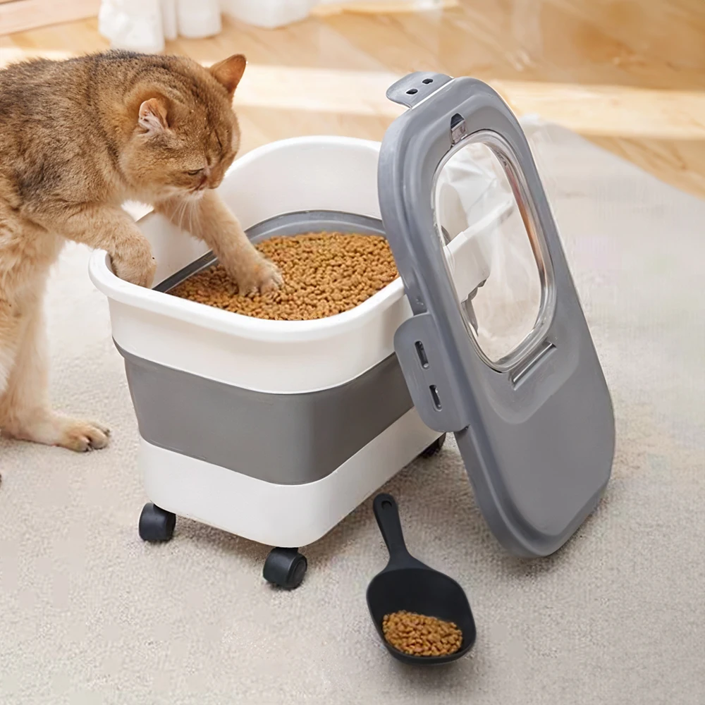 Voltsify 19L Collapsible Pet Food Storage Container with Wheels and Lids