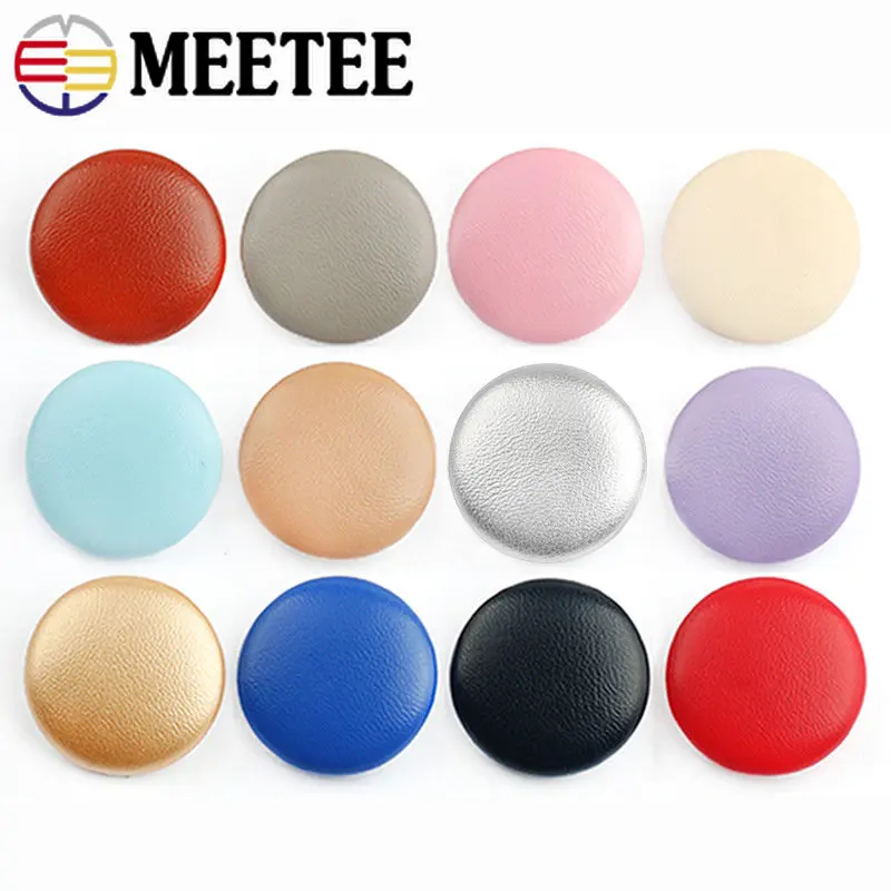 Meetee 50Pcs 11-28mm Leather Covered Button for Jacket Coat Decorative Buckle Round Shank Buttons Clothes Sewing Clasp Accessory