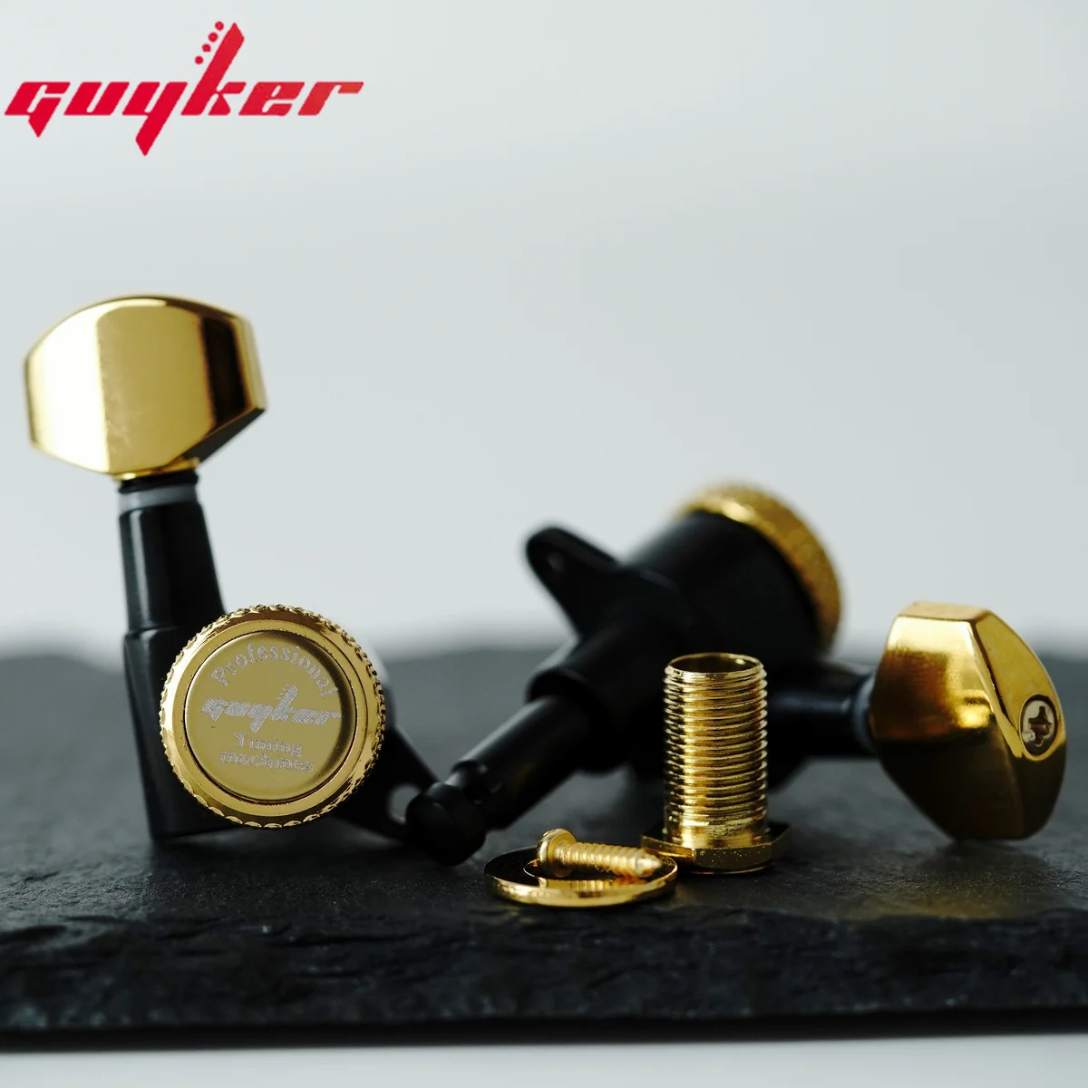 Guyker Guitar Locking Tuners - 1:18 Lock String Tuning Pegs, Black & Gold Finish