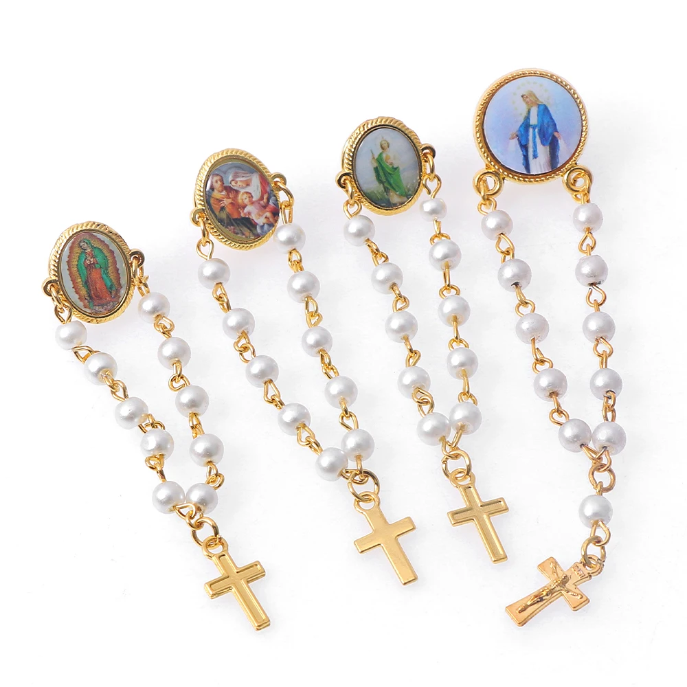 6pcs Religion Vintage Jesus Brooches Rosary Cross Pins For Women
