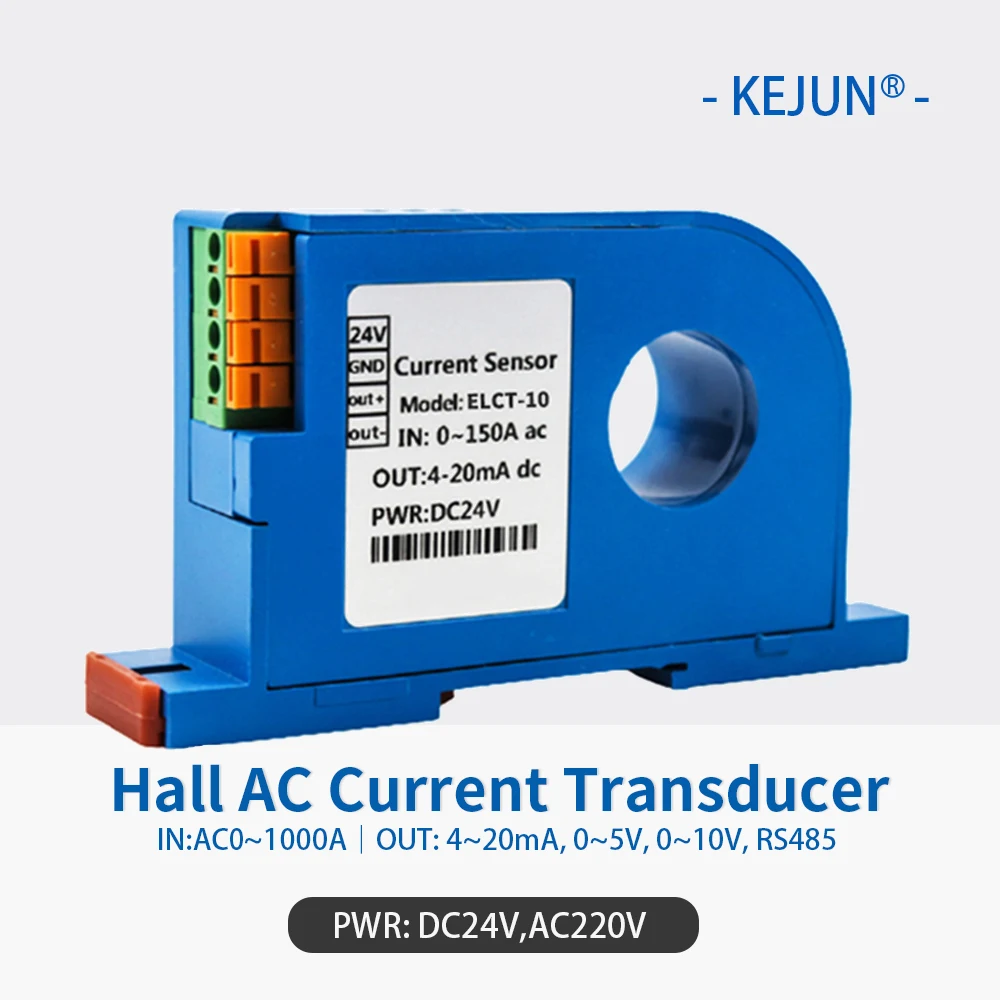 

AC Current Transmitter Din Rail 0-1000A Current Sensor Open Loop Hall Current Transducer Output 4-20mA RS485