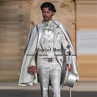 Groom Wear Wedding Suits Romantic Jacquard Prom Blazer With Cape Tailored Man Banquet Chic Party Tuxedo Men's Business Clothing 1