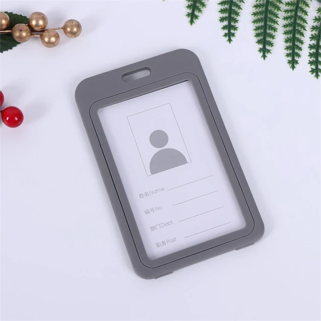 Cheap Transparent Credential Badge Holder Lanyard for Business Meeting Visiting Hang Pass Tag ID Card Candy Color Protector Case V-Gray