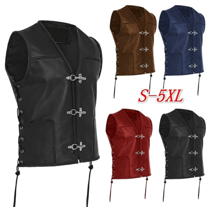 2023 Medieval Leather Vest Viking Pirate Cos Bandage Vest