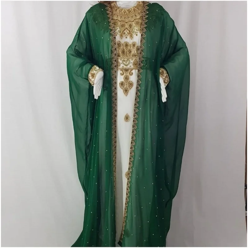 Green Kaftans Farasha Abaya Dubai Morocco Very Fancy Dress European and American Fashion Trend caucasus caftan belt morocco for women waist chain adjustable length crystal gold silver color european wedding jewelry gift