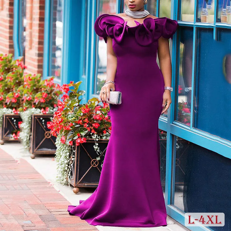 

Women's Elegant Ruffled Collar Maxi Dress, Plus Size Party Dress, Sexy Lady, Large, Evening Dresses for Wedding, Female Prom,