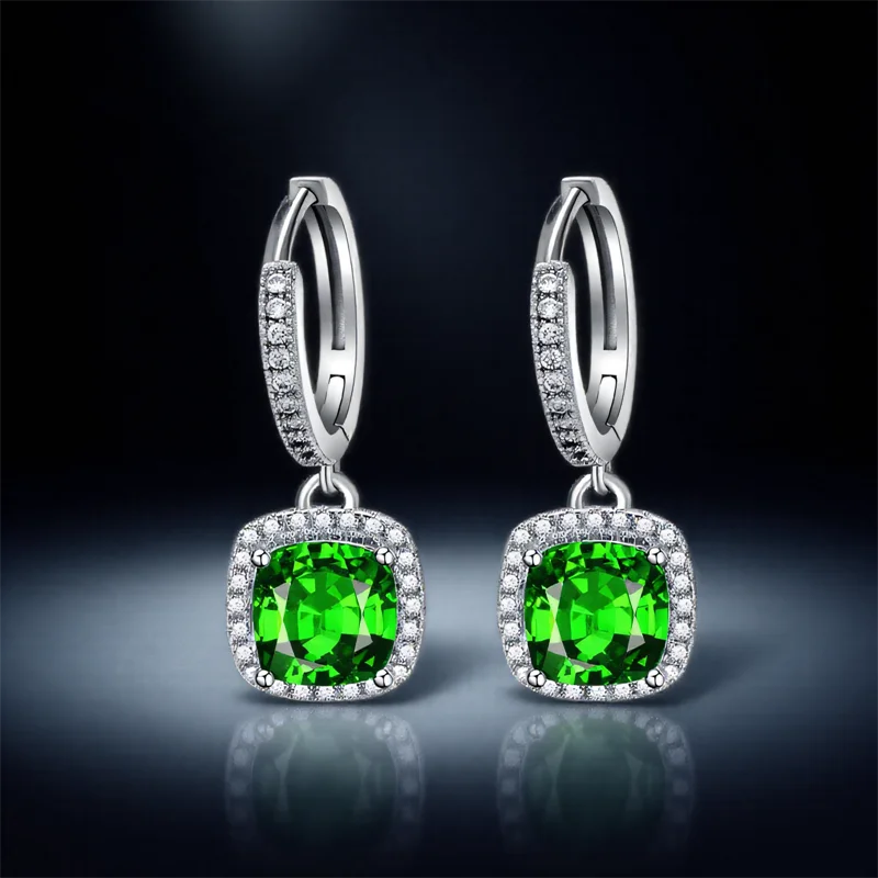 Female Luxury Crystal Aqua Blue Zircon Stone Earrings Cute Small Square Hoop Earrings For Women Silver Color Wedding Jewelry