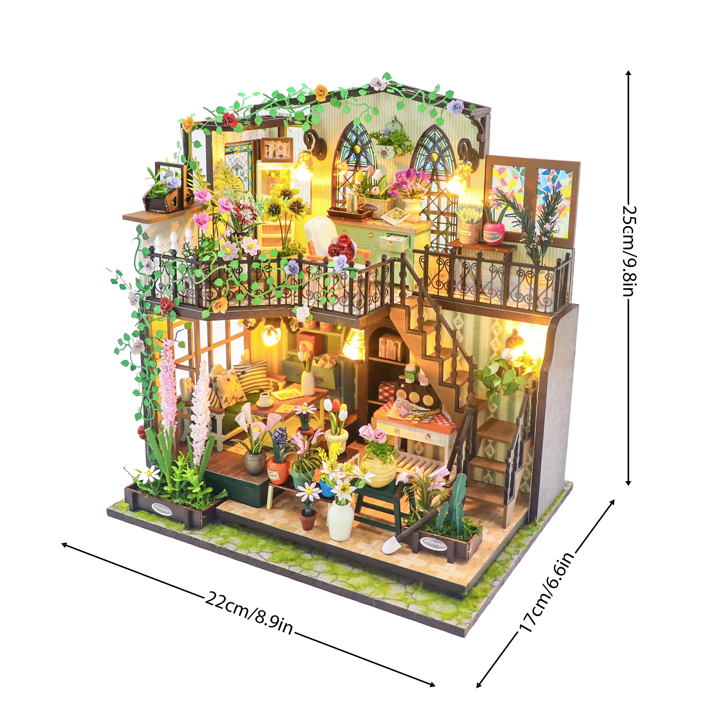 NEW DIY Wooden Miniature Model Kit Darcy Flower House Casa 3D Puzzle Dollhouse With Furniture Home Decor for Friends Gifts 6