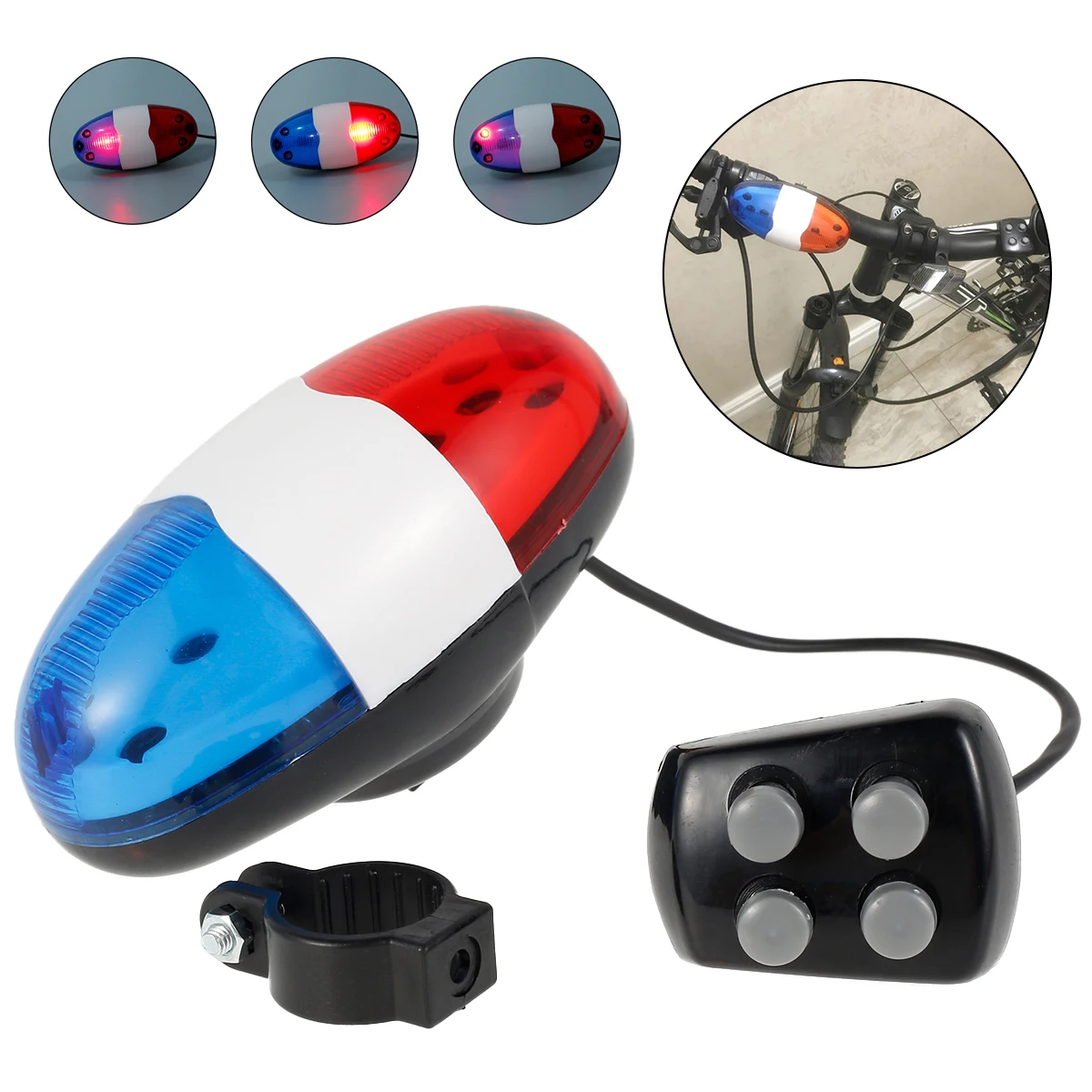 Cycle Police Horn LED Tone Sounds Bicycles Bell Police Car Light