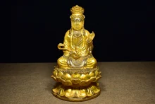 

8" Tibetan Temple Collection Old Coloured glaze outline in gold Ruyi Avalokitesvara Buddha worship buddha ornament Town house
