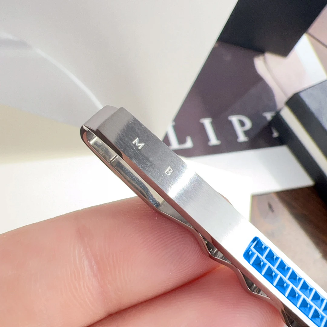 PJS MB Tie Clip Blue Gemstone Pattern 1:1 High Quality Black Man Shirt Cufflinks Classic Buttons With Box Set