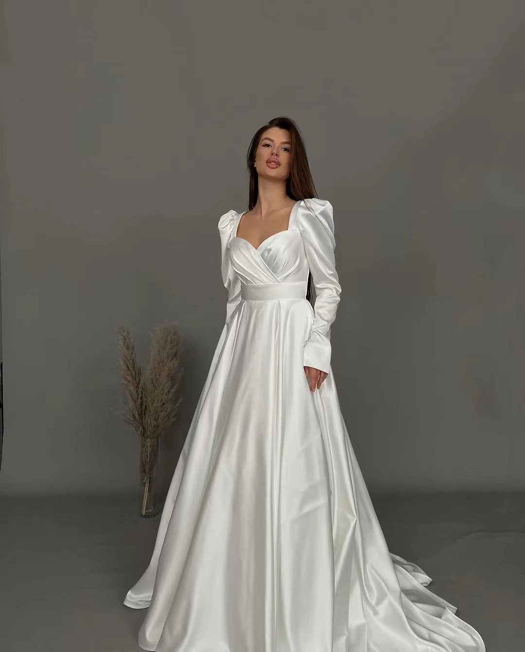 

AsaNagi White Satin Evening Dresses Long Sleeve Floor-Length Mermaid Women Formal Party Dress 2023 vestidos de festa