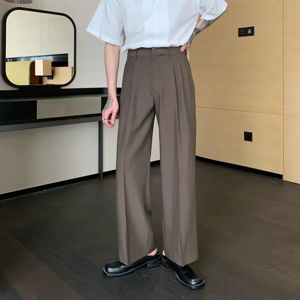 White Male Suit Trousers Wide Leg Baggy Men's Summer Pants Elegant Chinese Homme Anti-wrinkle Slacks Classic Up Vintage