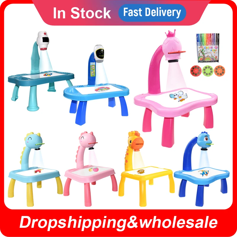 Children Led Projector Art Drawing Table Toys Kids Painting Board Desk Arts Crafts Educational Learning Paint Tools Toy for Girl 2