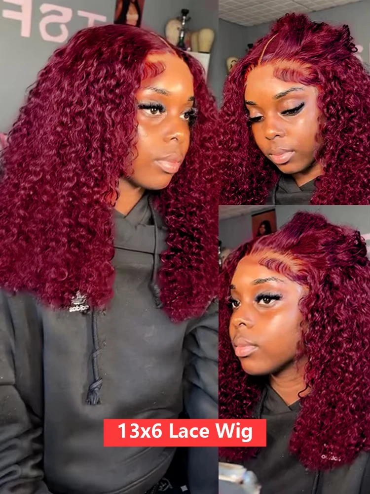 99J Burgundy Short Bob Glueless Hair Wig 13x4 Lace Front Wig Human Hair Red Colored Deep Wave Lace Frontal Wig For Women