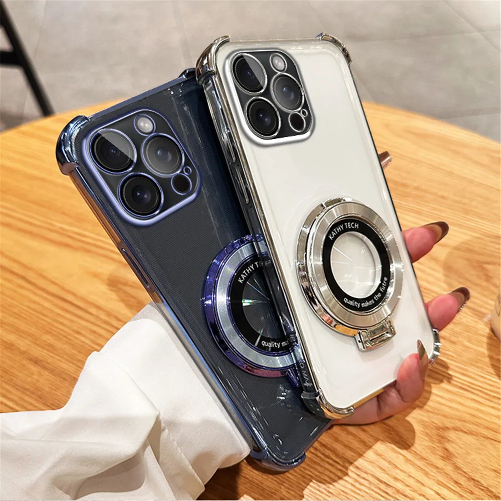 Luxury Plating Shockproof Phone Case with Integrated Holder Stand