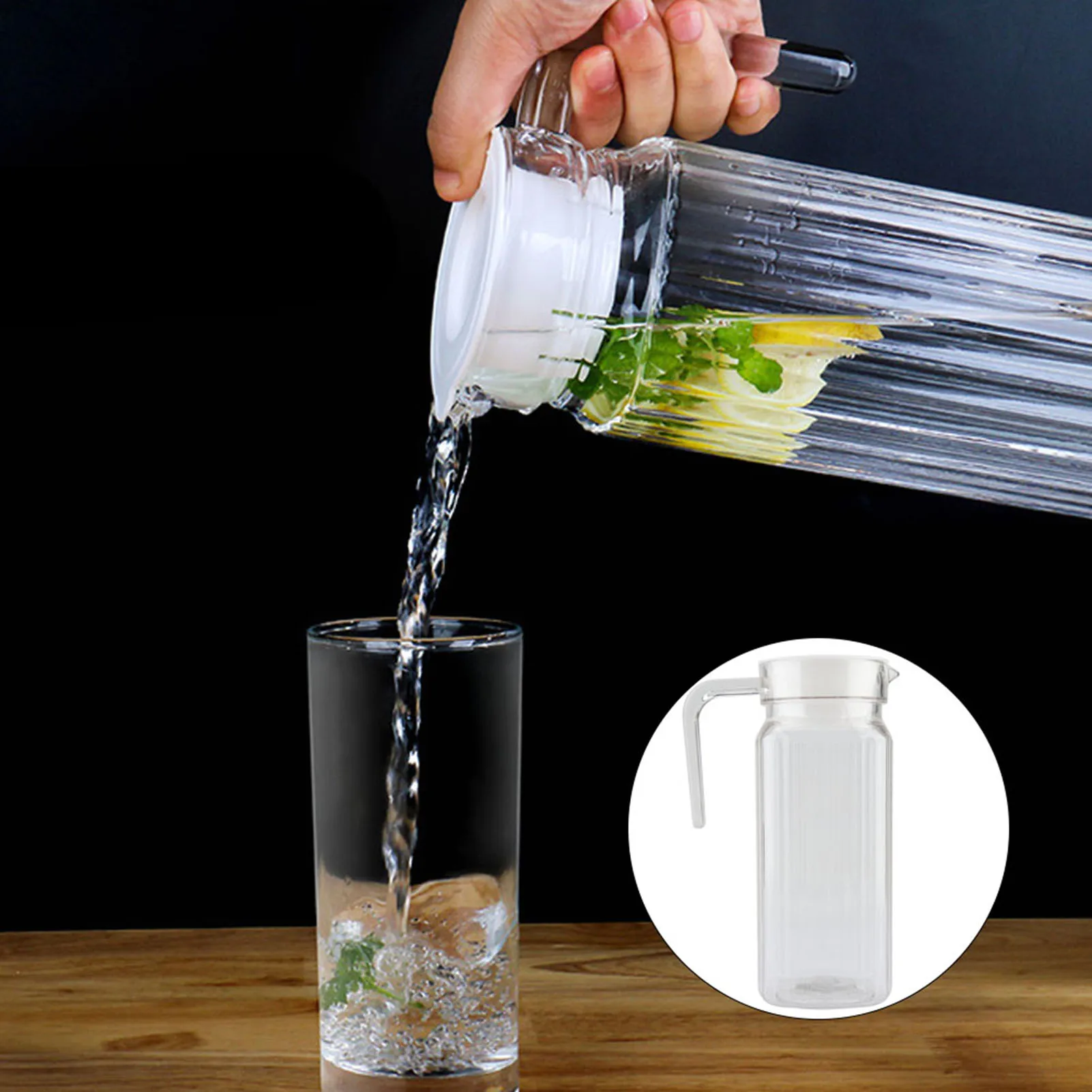 Cold Water Bottle Acrylic Transparent Juice Bottle Striped Water Ice Cold Juice Jug with Lid for Bar Home Restaurant Coffee Shop 1