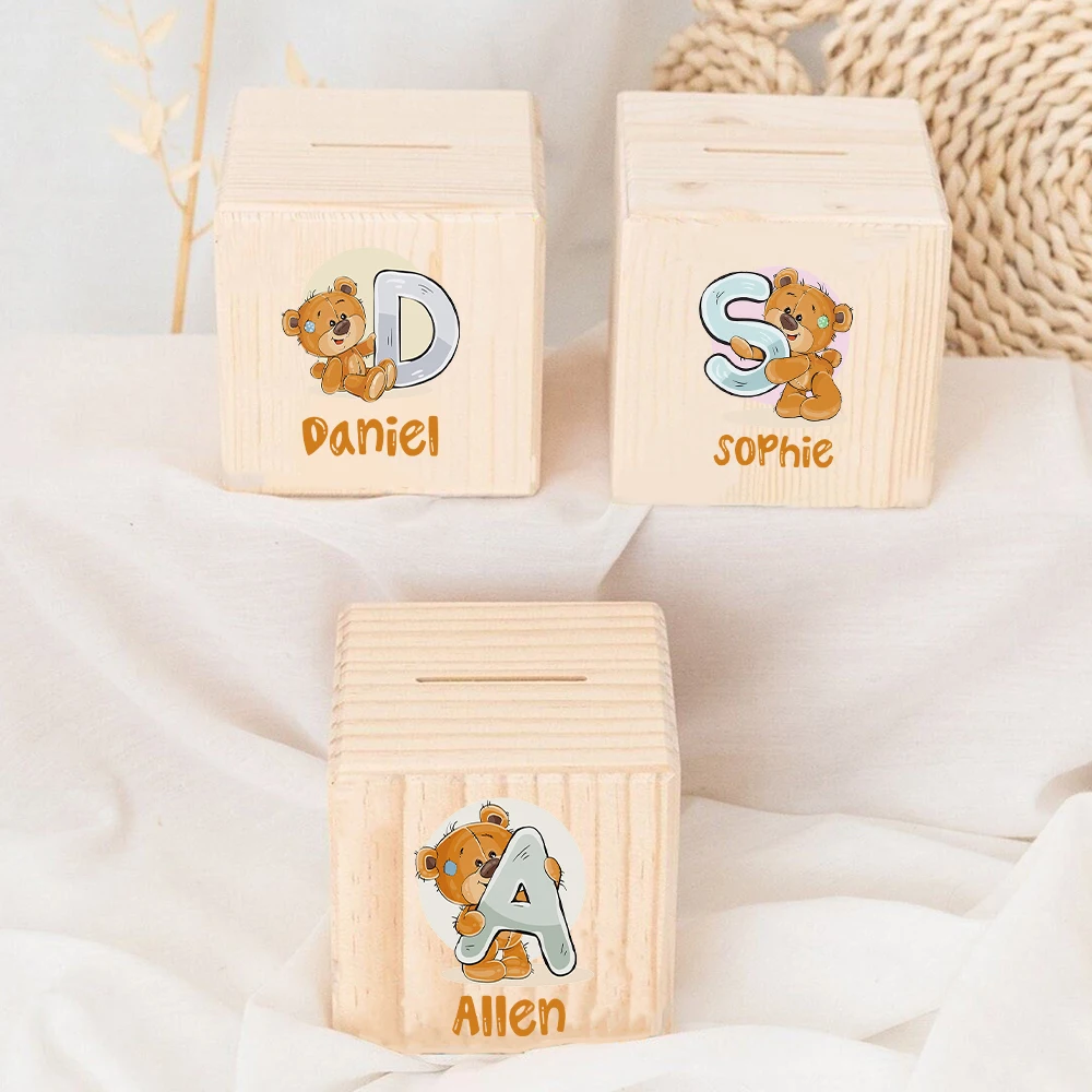 Personalized Money Box Initial with Name Wooden Money Boxes Child Coin ...