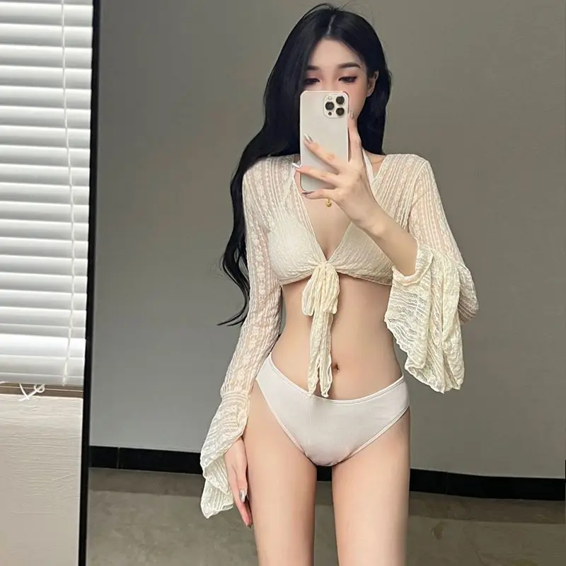Women's Bikini2024New French Style Sexy Pure Desire Small Chest Split Conservative Four-Piece Hot Spring Swimsuit