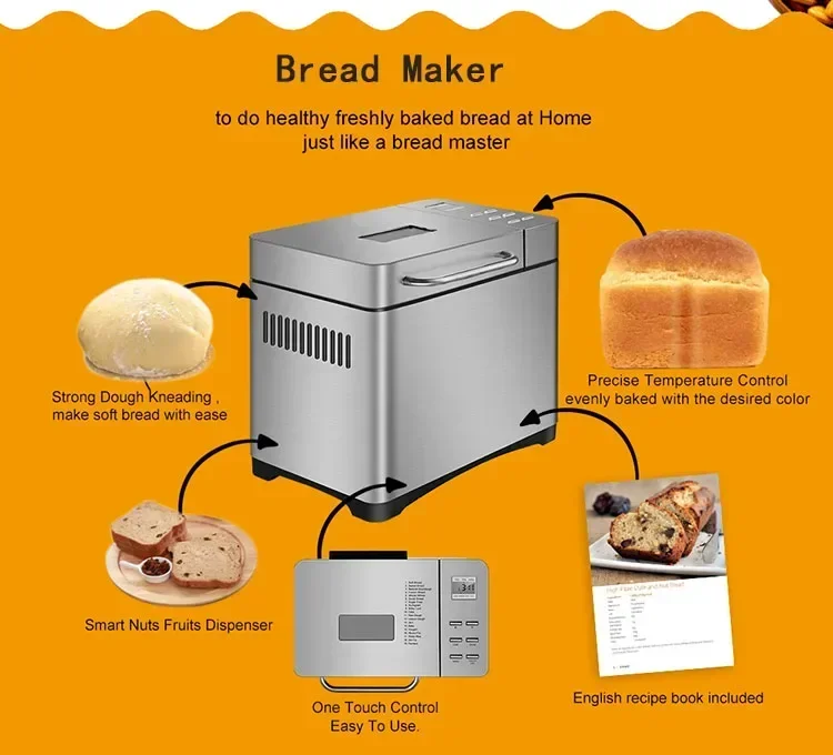 17 In 1 650W Automatic 1KG Capacity Bread Maker Smart Nuts Fruits Dispenser Dough Kneading Machine 6