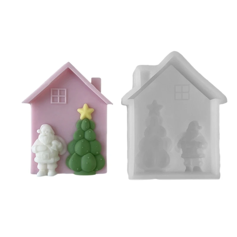 

3D Silicone Soap Molds Silicone Candle Mold DIY Epoxy Resin Mould Christmas House Shape Candle Mold for DIY Making Craft E0BE