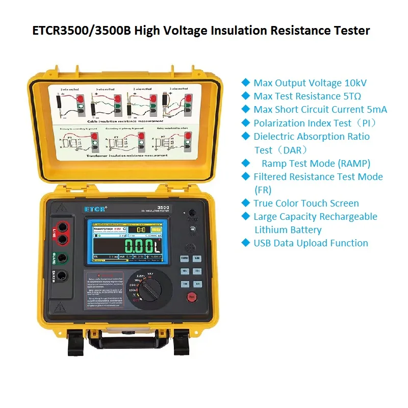 ETCR3500 ETCR3500B High Voltage Insulation Resistance Tester 5KV 10KV 5T&Omega; Digital Earth Resistance Multimeter RAMP FR DAR STEP