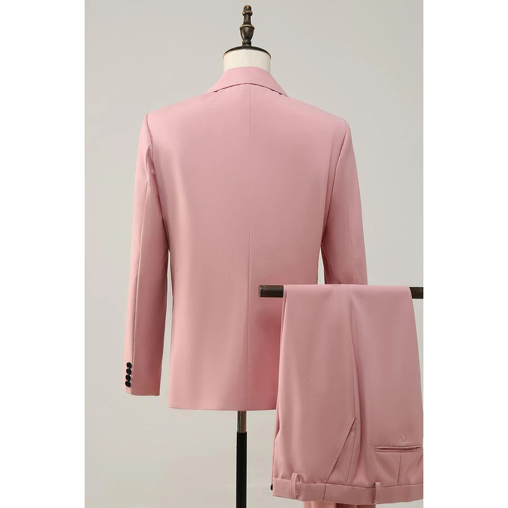 Fresh Cute Pink Slim Men's Suit 2 Pieces Single Button Peak Lapel Set Daily Fashion Male(Blazer+Pants)
