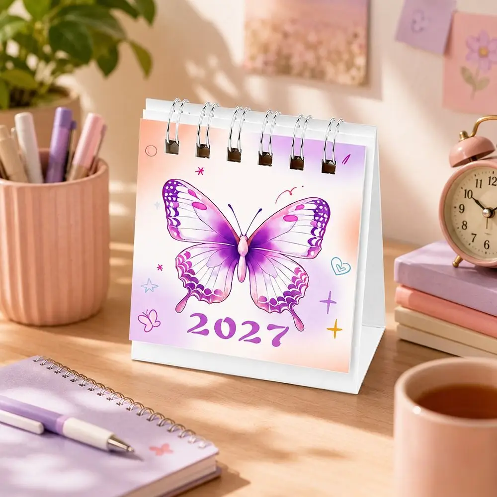 창의적인 나비 패턴 2027 책상 달력 종이 휴대용 플립 달력 스탠딩 디자인 스탠딩 달력 일일 계획