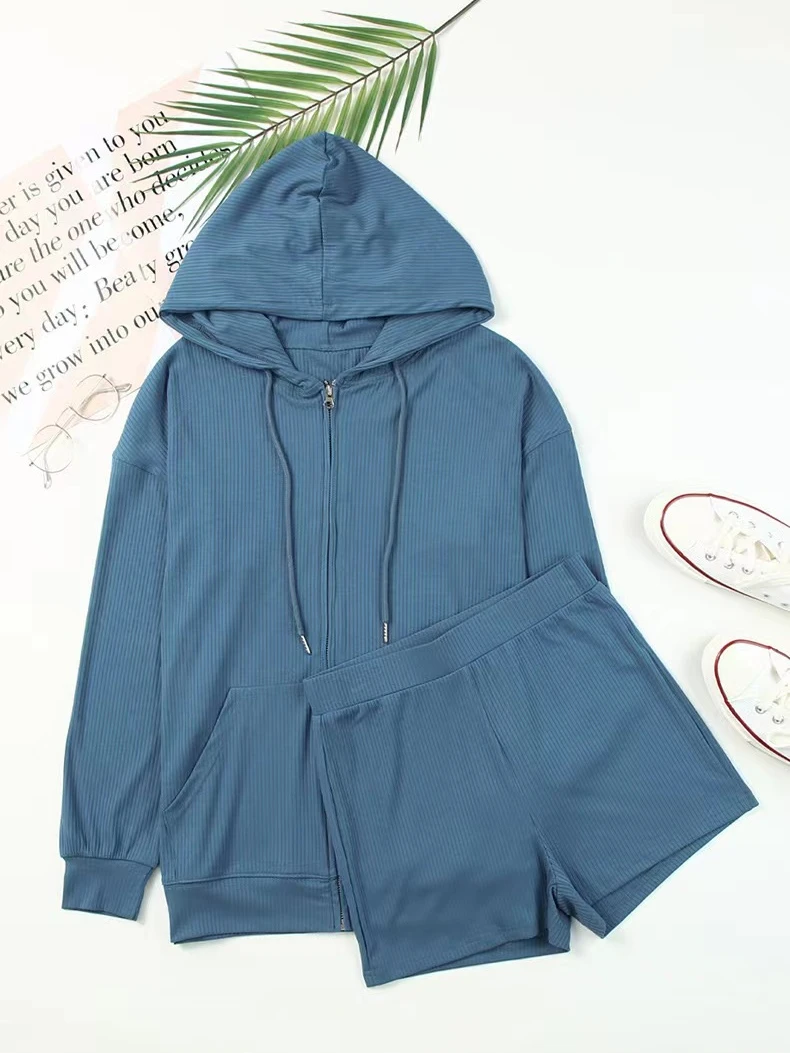 

Women's Casual Elegant Set 2024 Autumn and Winter Fashion New Style Cardigan Zipper Cardigan Long Sleeve Hoodie Shorts