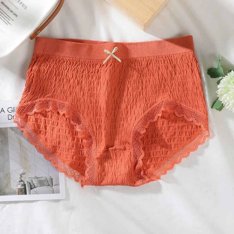 

Mid Waist Soft Lace Ruffles Panties Korean Bow Elastic Sweet Graphene Texture Wrinkled Briefs Women Slim Intimates