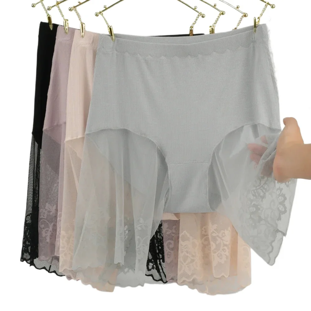 Women's High Waist Safety Shorts Sheer Lace Anti-Chafing Boxer Plus Size Summer Modal Underwear Slimming Sexy Underskirt Panties