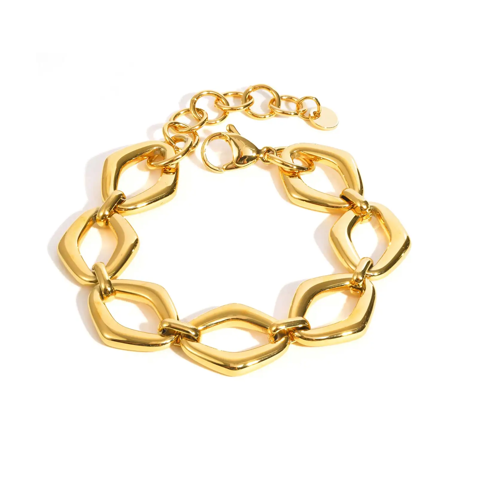 Edelstahl-Rhombus-Armband mit klobiger Kette, vergoldet, dickes Armband, luxuriöser geometrischer Schmuck für Frauen, Freundin, Geschenk