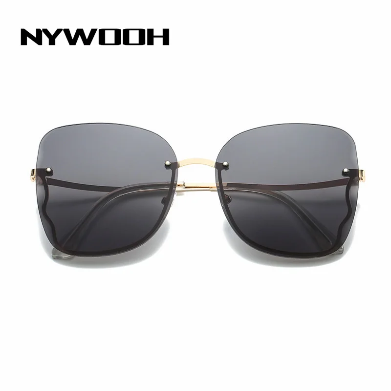 NYWOOH Luxury Rimless Sunglasses Women Oversized Gradient Brown Cat Eye Sun  Glasses Ladies Brand Designer Vintage Eyewear