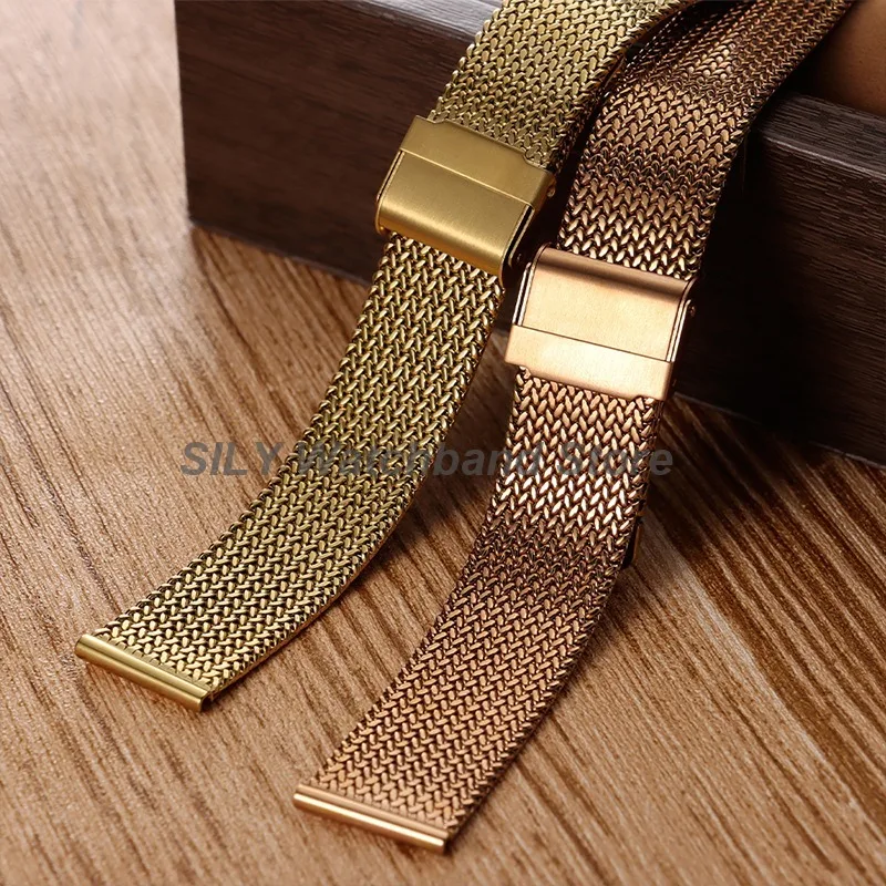 Elegant Milanese Mesh Stainless Steel Watchband Strap - Silver, Black, Rose Gold