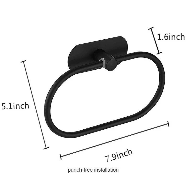 Description Picture 3 of itemTowel Ring Bathroom Kitchen Accessories Wall Mount Towel Holder Matte Black Stainless Steel Rack Round Washroom Hanging Shelves