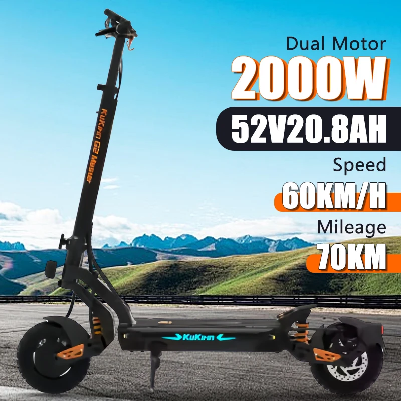 New 2000w dual motor electric scooter Kirin G2 Master all-terrain adult electric scooter 52v20.8ah maximum battery life 70km