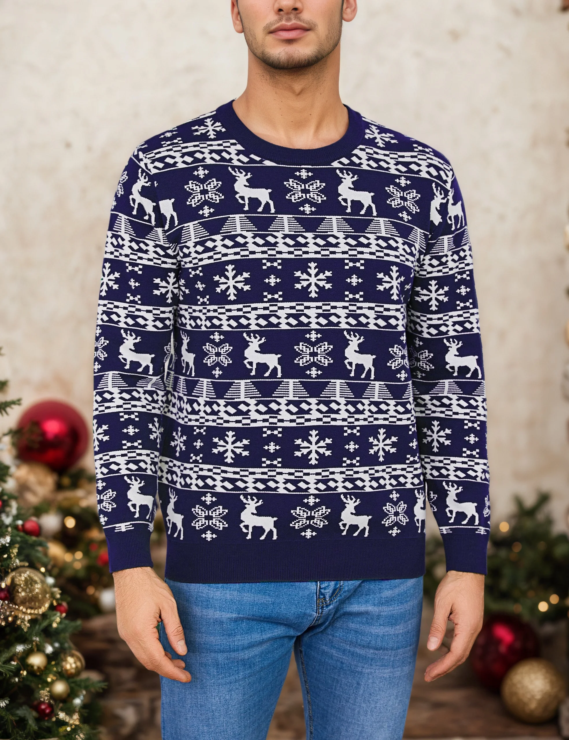 Herren-Weihnachtspullover, lustiger Weihnachtsmann, hässlicher Pullover, Vintage-Strickpullover, Winter, Urlaub, Party-Outfit, warm, langärmelig, Rentier, Schneeflockenmuster, Neuheit, Strickwaren, festliche Mode, Geschenk, Herrenbekleidung – Detail 5