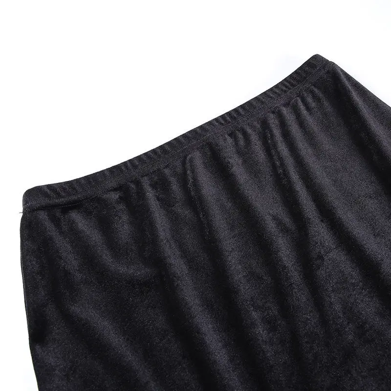 black maxi skirt Dark series skirt 2022 new design feeling minority bow Suede double-slit half-length skirt denim skirt