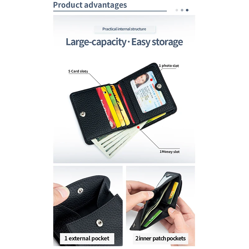 Genuine Leather Fashion Brand Small Wallet Women Female Coin Purse Short Rfid Blocking Card Holder Wallets for Women 2024 New