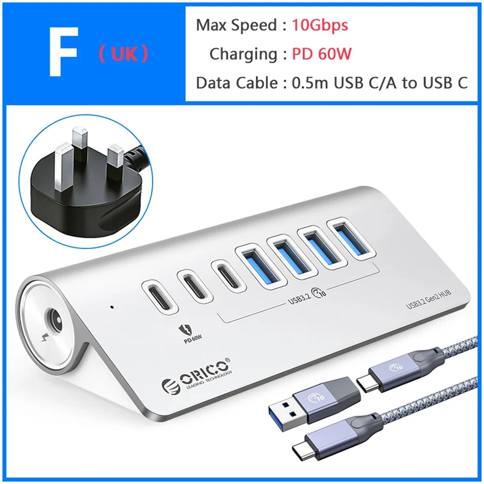 ORICO Multi-Port USB3.2 Hub with Card Reader and Charger Switch