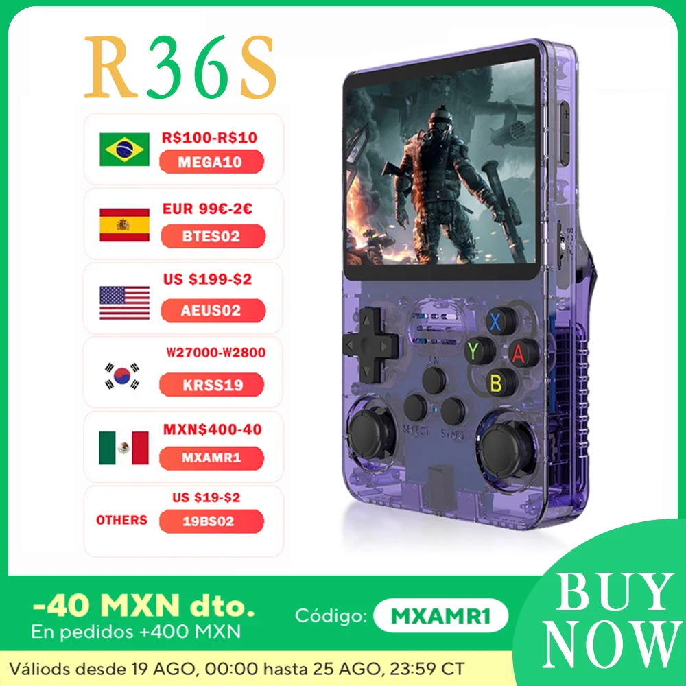 R36S - Consola de videojuegos retro con pantalla IPS de 3.5 pulgadas, reproductor de video de 64 GB, tarjeta TF, más de 10.000 juegos y sistema Linux R36S - Consola de videojuegos retro con pantalla IPS de 3.5 pulgadas, reproductor de video de 64 GB, tarjeta TF, más de 10.000 juegos y sistema Linux