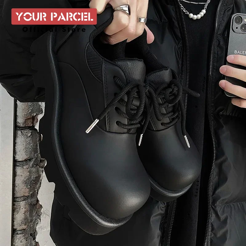 Original Men's Casual Leather Shoes Derbies Shoes Black Versatile Big Head Work