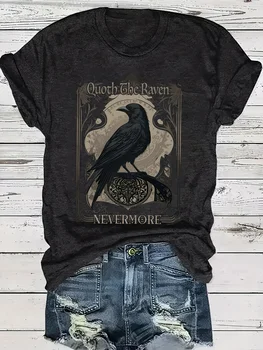 Quoth The Raven Nevermore Women's Tee - Gothic Poem Graphic, Casual Dark Academia Top 1