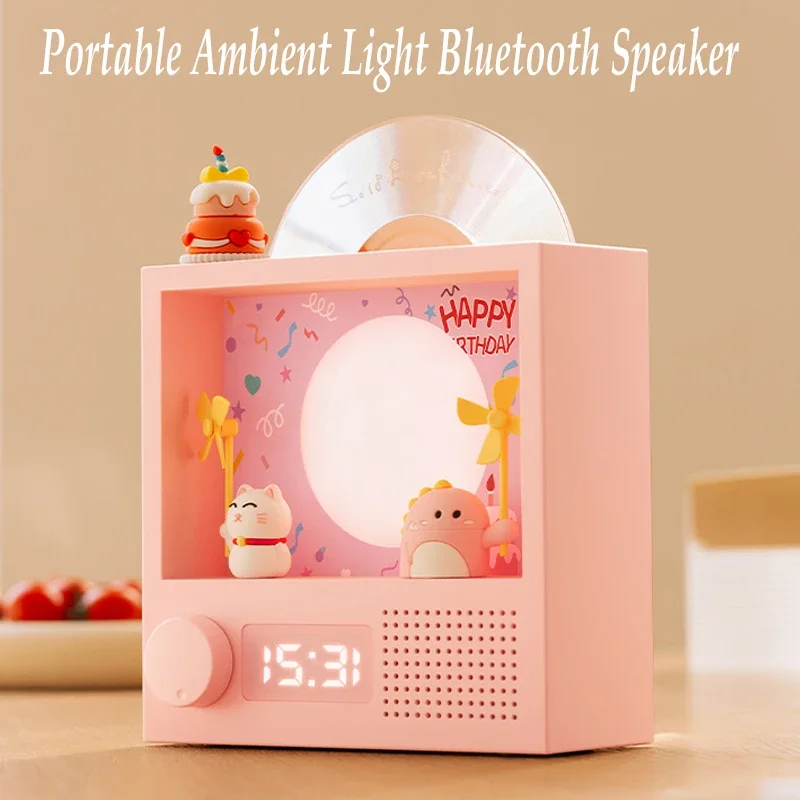 

Portable Clock Bluetooth Speaker Colorful Ambient Light Music Box Retro Stereo Soundbar Cartoon MP3 Music Player Birthday Gifts