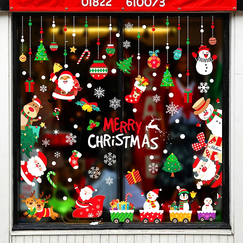 

Christmas Window Sticker Santa Claus Electrostatic Paster Removable Glass Wall Decal Elk Snowman Merry Christmas Door Decoration