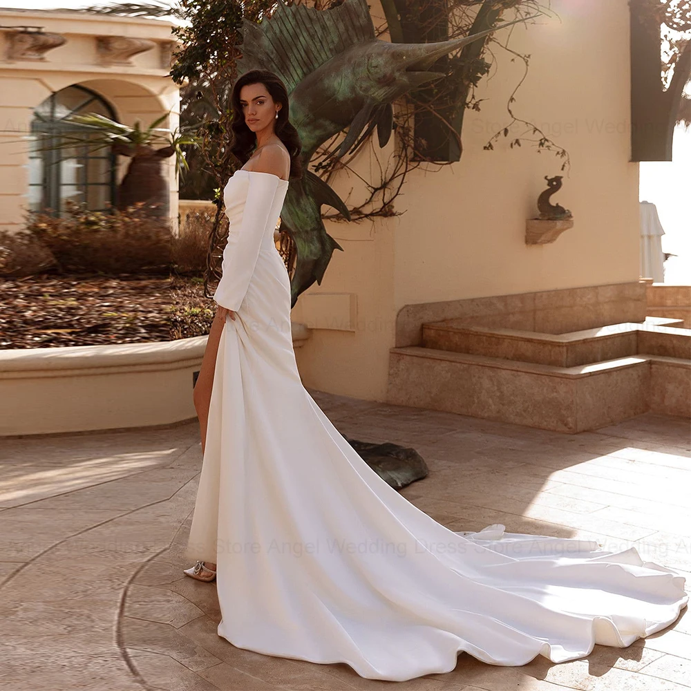 ANGEL Beach Wedding Dress for Bride Customized 2025 Mermaid Elegant High  Split Bridal Gown Sleeveless Satin Vestido Novia Civi - AliExpress 320